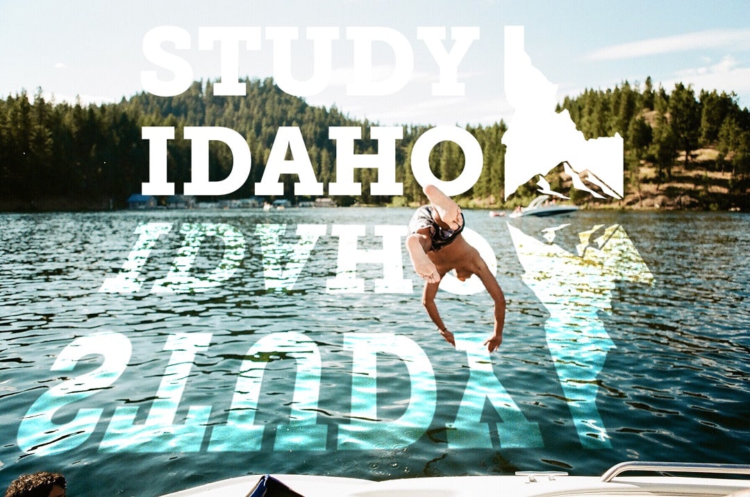 Dive into Study Idaho student diving into lake
