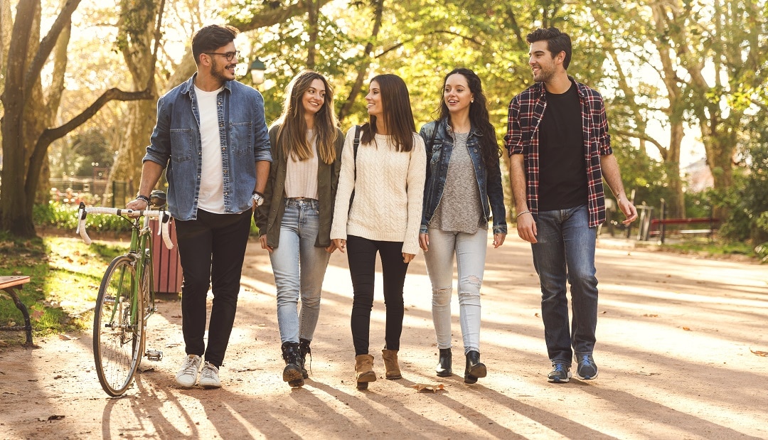 students walking across campus on Study Idaho